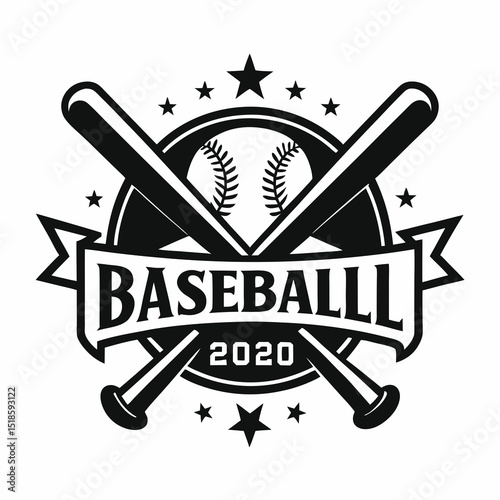 Vintage Baseball Emblem Design 2020 Bats Ball Stars
