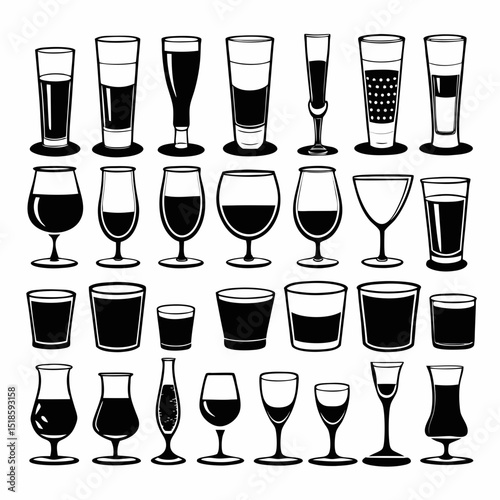 Collection of Various Drinkware Glasses for Cocktails and Beverages
