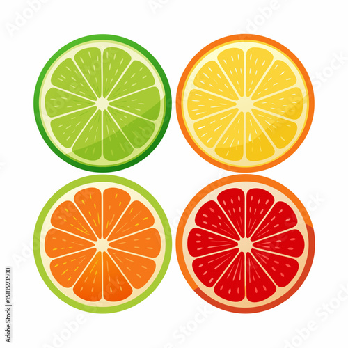 Four Citrus Fruit Slices Lime Lemon Orange Grapefruit