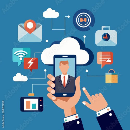 Cloud Computing and Mobile Business Technology Concept Illustration