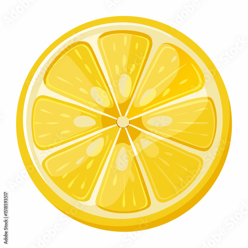 Vibrant Yellow Lemon Slice Cross Section Illustration