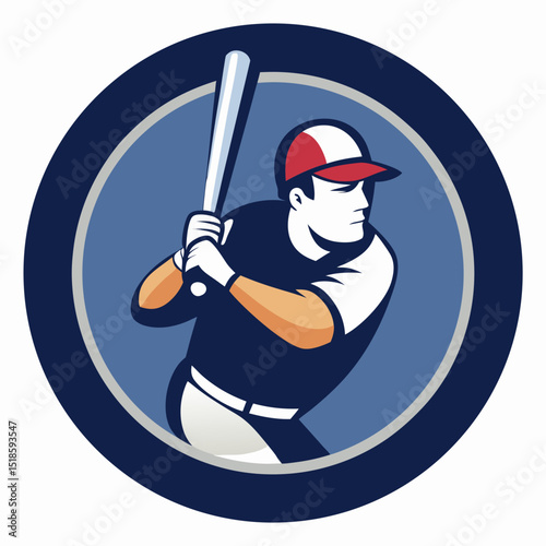 Baseball Player Batting in a Circular Emblem Design