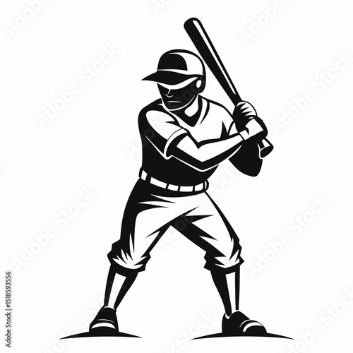 Baseball Player Batting Silhouette Strong Athletic Action
