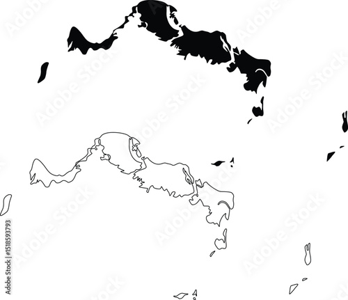Map of Turks and Caicos Islands UK Silhouette Flat and Outline Design