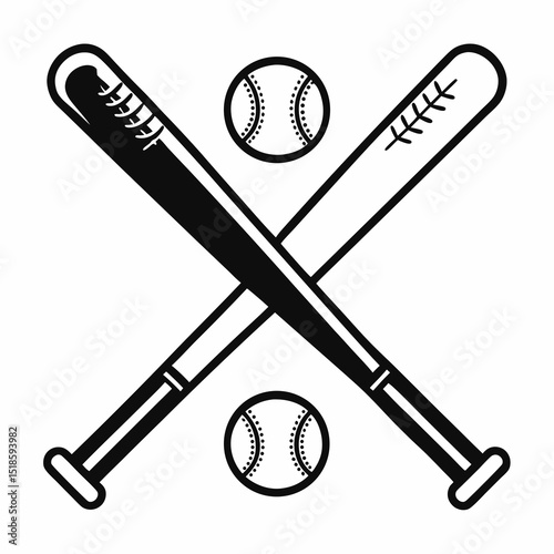 Crossed Baseball Bats and Balls Graphic Design Element