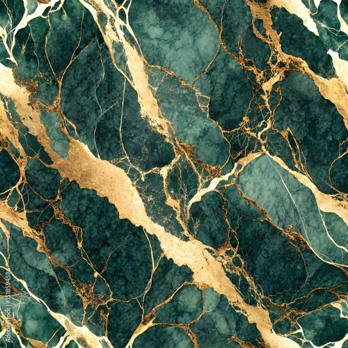 Deep Teal and Gold Marble Texture: Luxurious Background