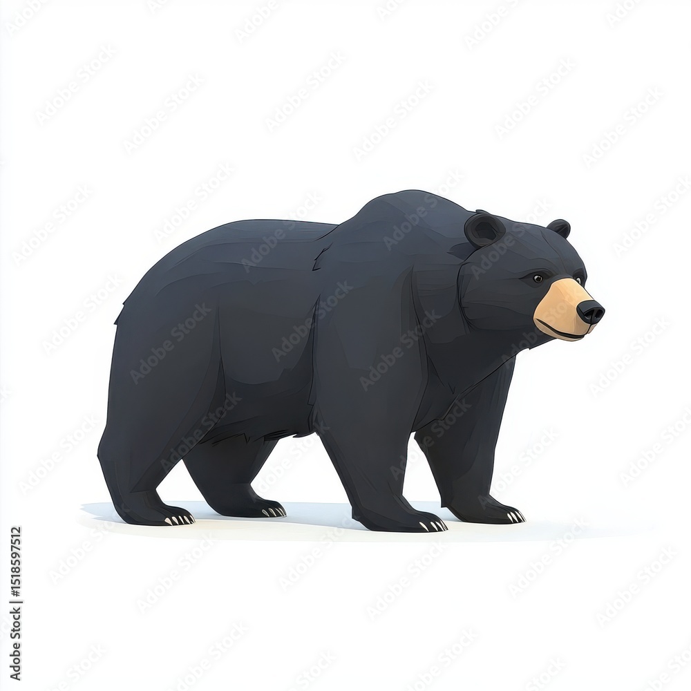 Obraz premium Black Bear Illustration in Minimalist Style with White Background