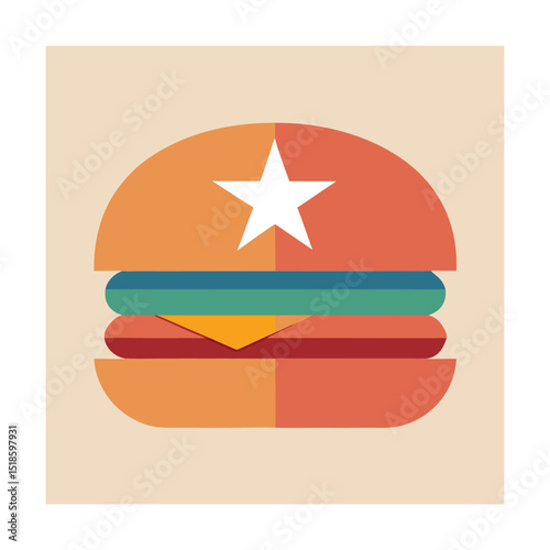 Delicious retro burger star design food illustration