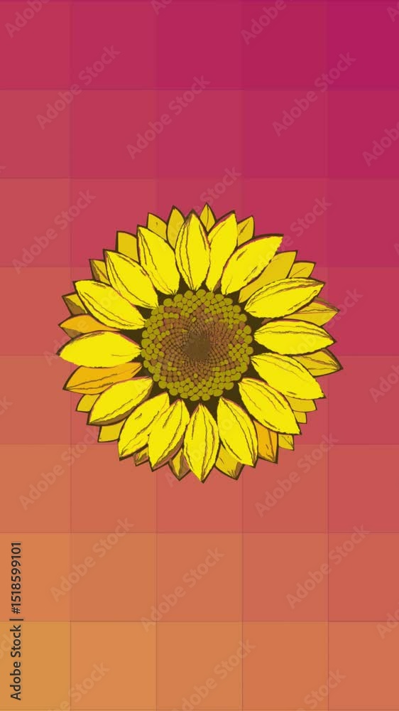 girasol en fondo cuadriculado multicolor