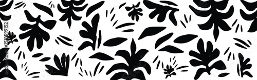 Modern botanical pattern with hand-drawn leaf silhouettes and organic shapes. Generative Ai