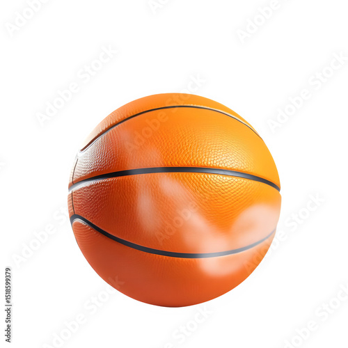 Photorealistic orange basketball with detailed texture and visible seams, sharp focus, soft lighting, isolated on transparent background for sports and athletic design

