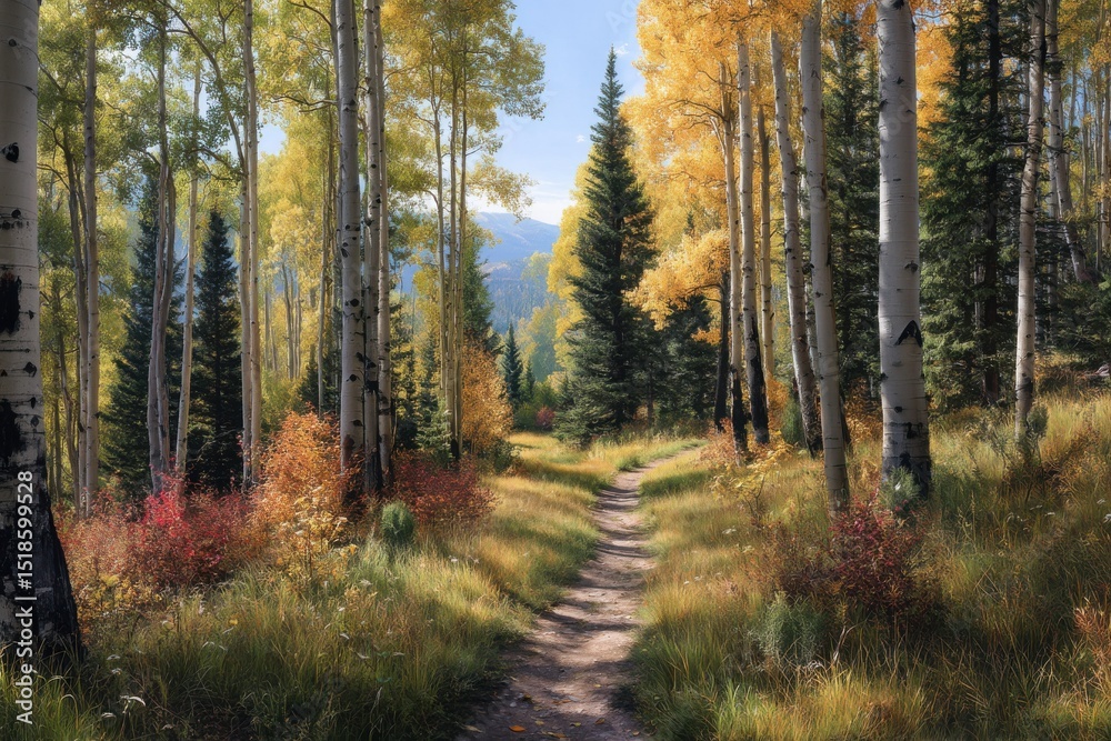 Obraz premium Autumn forest path scenic view on white background