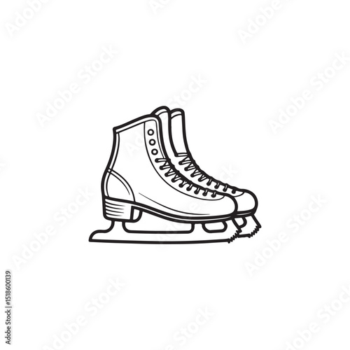 Vintage Ice Skates Line Art Illustration.A simple, black and white line art illustration of a pair of ice skates.