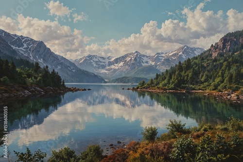 Majestic mountain lake reflecting beautiful clouds