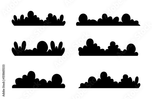 Shrubs and Bushes Silhouette Collection. Black Nature Elements