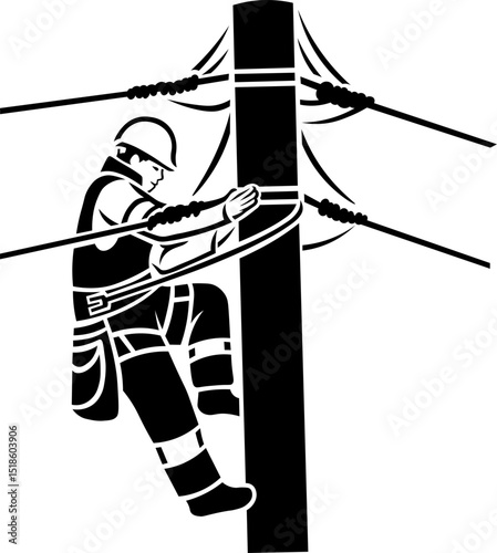 Electrician on Utility Pole with Safety Helmet – Vector Illustration for Safety & Utility Work
