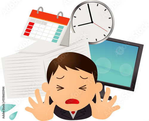 young businessman busy - work load - clock