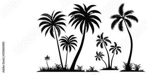Palm tree shapes in various styles – tropical landscape and paradise decoration