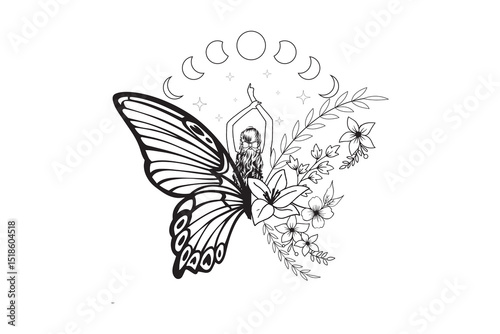 Magical Butterfly with Moon Phases and Crystals – Butterfly and Crystal Art Design