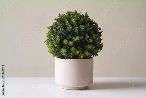 Potted green bush artificial plant white pot