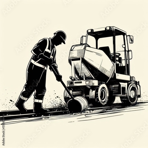 A man in a hard hat using a shovel to mix cement