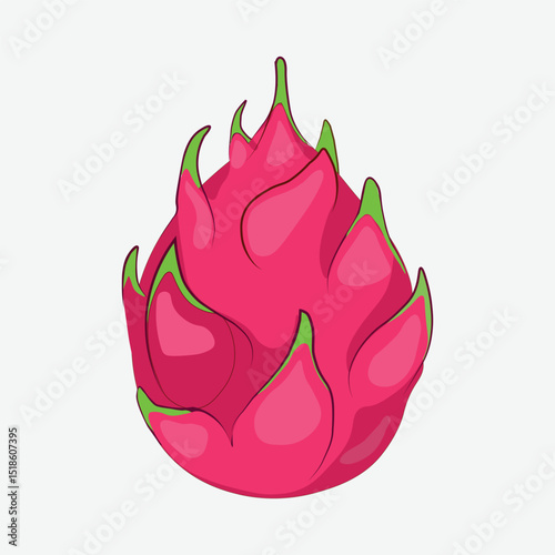 Hand-drawn, dragon fruit, Summer tropical fruit, cartoon flat icon
