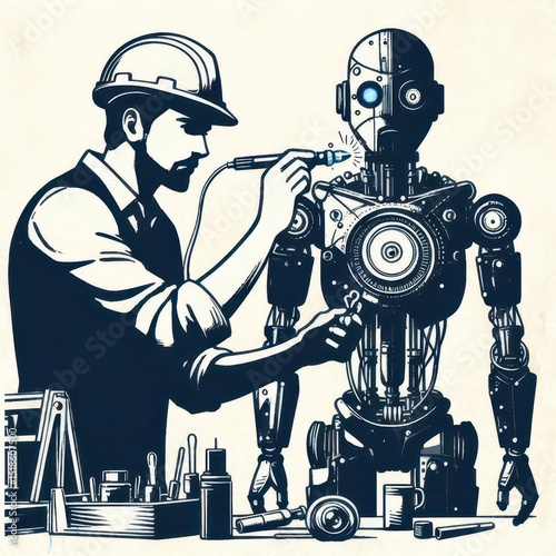 A man working on a robot