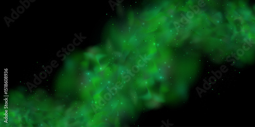 Realistic texture of mystical smoke in the background, with green fog swirling and sparkling with glowing particles, as starry neon magic dust shimmers throughout.