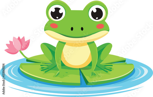Frog with big eyes sitting on a lily pad