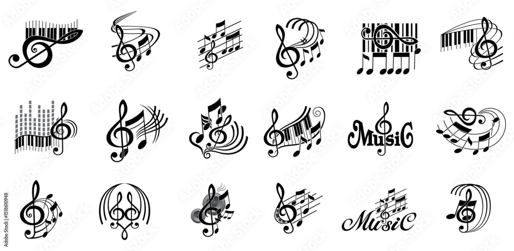 Obraz premium Musical Note Collection: A diverse vector silhouette set of musical notes and symbols, perfect for adding a musical flair to any design project. 