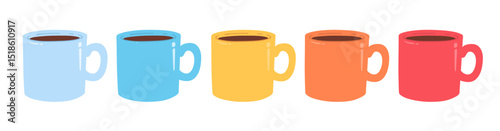Vector illustration of colorful coffee mugs. Flat design isolated on white background.