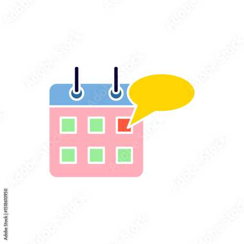 calendar with speech bubbles, comments on specific dates, or event messages, suitable for web design, mobile apps, user interfaces, and presentations on time management, communication, or planning