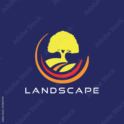 landscape garden logo design vector
