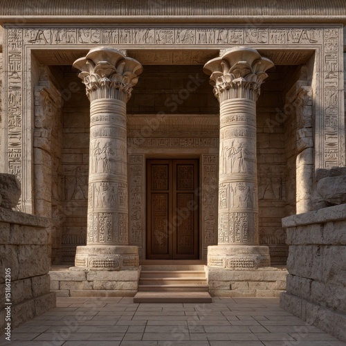 Ancient egyptian temple entrance with carved columns