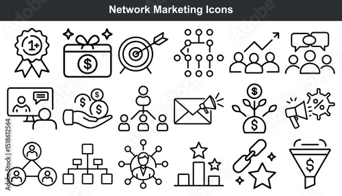 Network marketing icons set business growth strategy