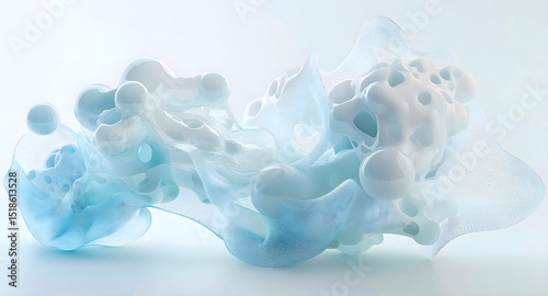 Elegant 3D abstract background with transparent glass bubbles and fluid blue waves. Minimalist and futuristic composition ideal for tech visuals, design concepts, and digital backdrops