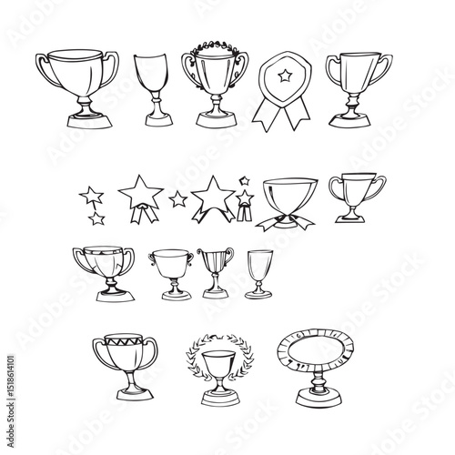 Collection of hand drawn trophy and award icons