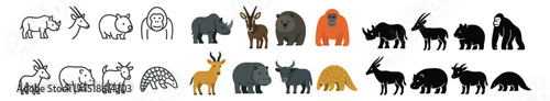 Wildlife animal collection, diverse fauna icons. nature and zoology symbol set