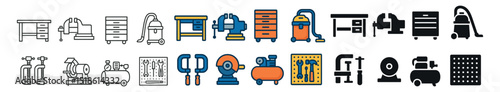 Industrial equipment collection, machinery tools and hardware set for workshops