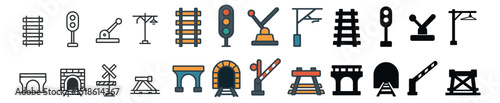 Railway icon collection, train station symbols. transportation and transit design set