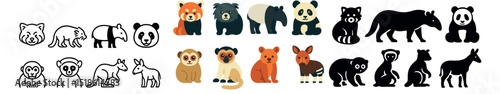 Animal collection, diverse wildlife icons. zoo and forest creature symbol set