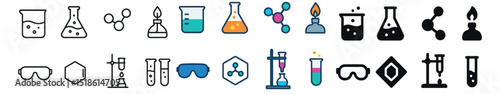 Science icon collection, lab equipment and chemistry symbols for educational resources