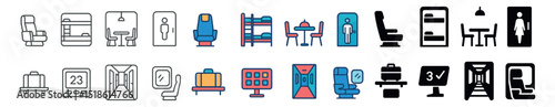 Airline travel icon collection, aviation and flight symbols for journey planning