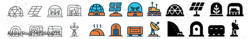 Sustainable living collection, eco-friendly symbols. renewable energy and green housing icons