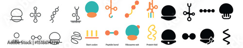Molecular biology collection, science and research icons. laboratory symbols set