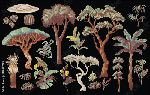 Australian animals and trees isolated. Vector.