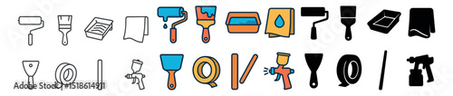Painting tools collection, paintbrush and roller icons. diy and renovation tool set