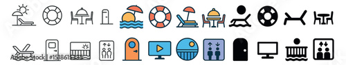 Beach and leisure collection, summer recreation icons. relaxation and vacation symbol set