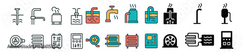Plumbing icon collection, water management symbols. pipes and drainage system set