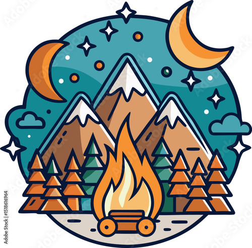 Camping tent and backpack on the background of mountains. Vector illustration.eps